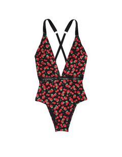 Жіночий суцільний купальник з блискучими бретелями Victoria's Secret Shine Strap Plunge One Piece Swimsuit (Cherry) 26606932  фото